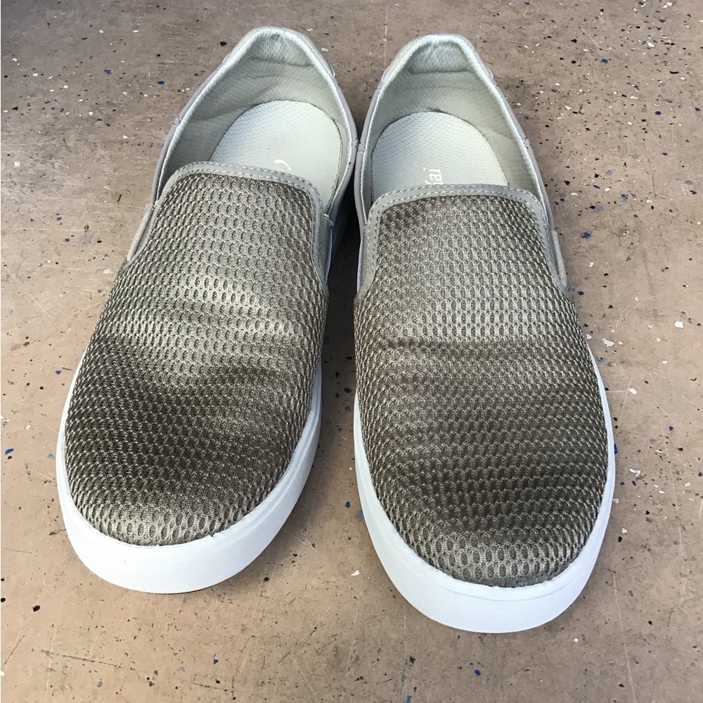 OluKai Men's Slip-On Loafers in Taupe Mesh with White Sole
